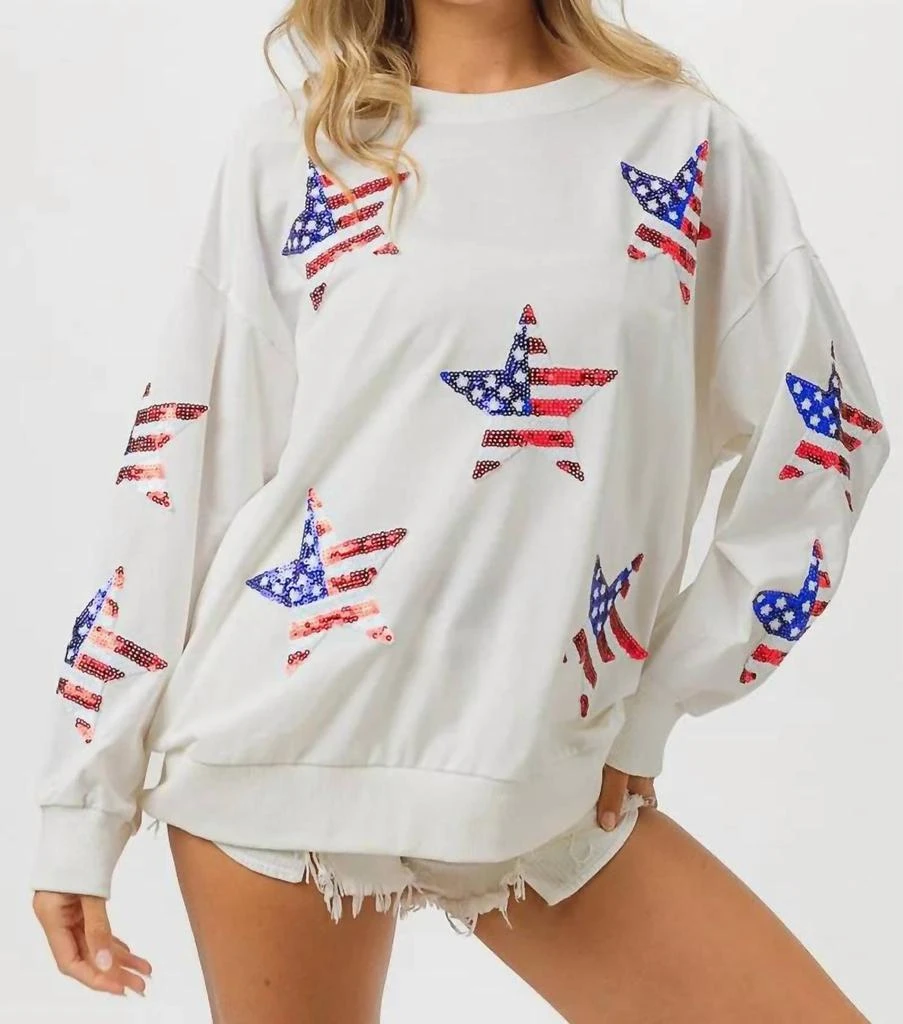 商品Trendsi|Trendsi - BiBi American Flag Sequin Star Sweatshirt,价格¥360,第3张图片详细描述