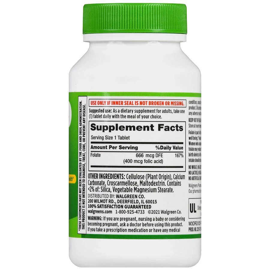 商品Walgreens|Folate 666 mcg DFE Tablets,价格¥83,第3张图片详细描述