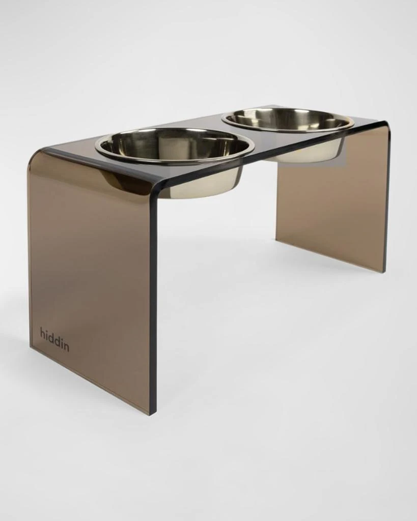 商品HIDDIN|Large Bronze Double Bowl Pet Feeder - 2 Qt Silver Bowls,价格¥1167,第1张图片