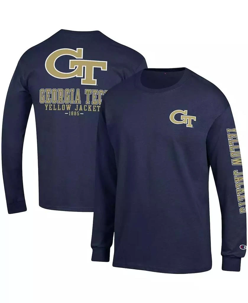 商品CHAMPION|Men's Navy Georgia Tech Yellow Jackets Team Stack Long Sleeve T-shirt,价格¥225,第1张图片