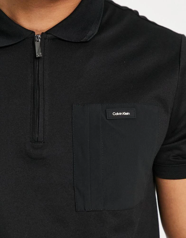 商品Calvin Klein|Calvin Klein logo mix media repreve zip neck polo in black,价格¥543,第3张图片详细描述