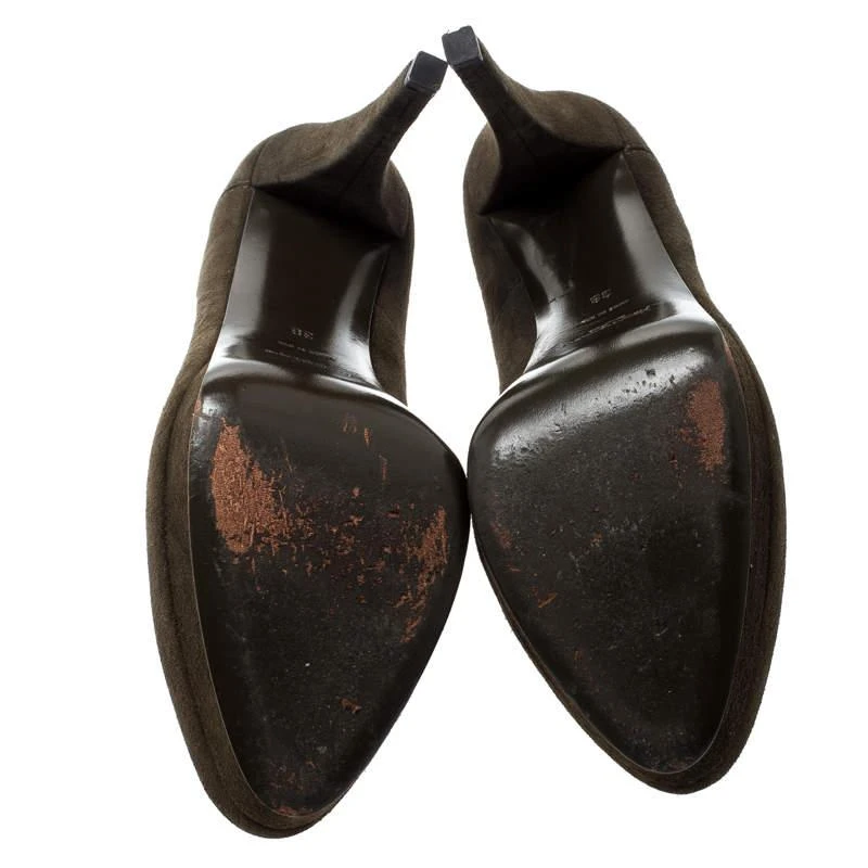 Saint Laurent Paris Olive Green Suede Platform Pumps 38 商品