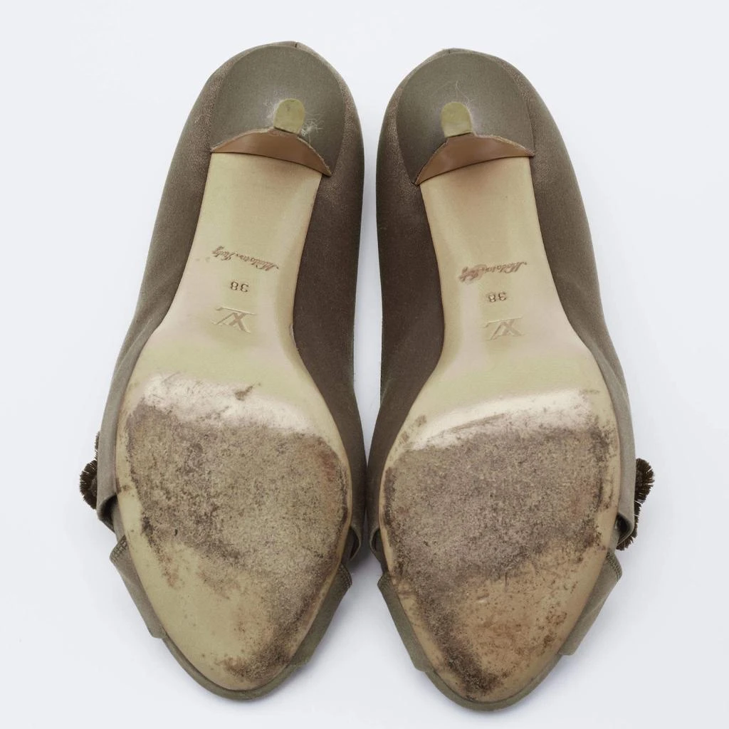 Louis Vuitton Dark Olive Green Satin Athen Open-Toe Pumps Size 38 商品