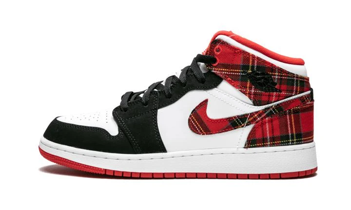 商品Jordan|大童 Air Jordan 1 Mid (GS) White Pl,价格¥2301-¥2680,第1张图片