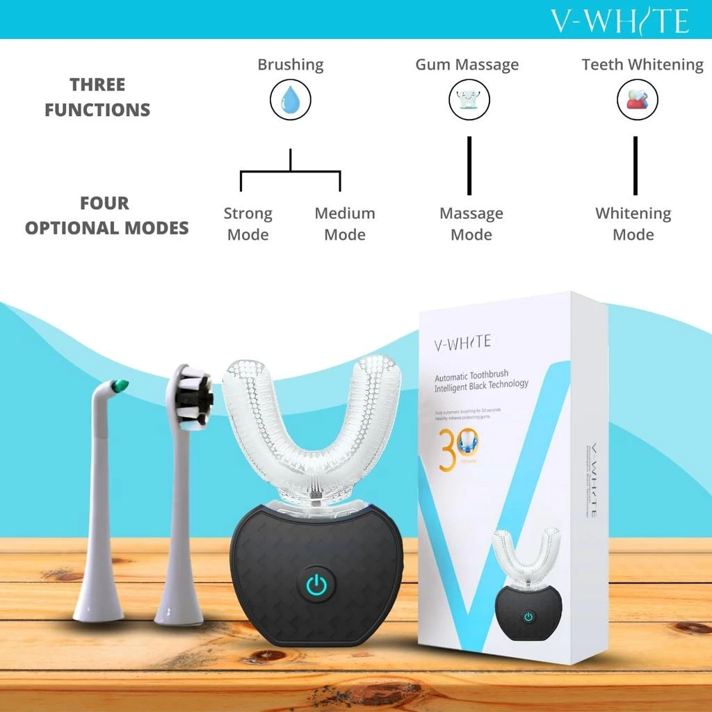 V-WHITE Ultrasonic U-Shaped Toothbrush for Teeth Whitening, Electric Toothbrush For Adults - 360° Mouth Cleansing, Hands Free Gums Protection - Wireless Charging & LED Light -Waterproof IPX7 Certified 商品