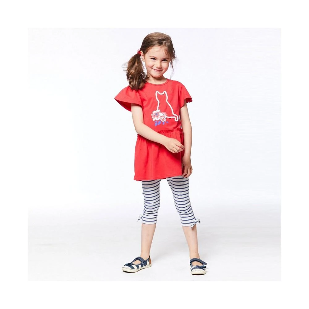 商品Deux par Deux|Girl Organic Cotton Striped Capri With Knot Oatmeal Mix & Navy Blue - Child,价格¥116,第2张图片详细描述