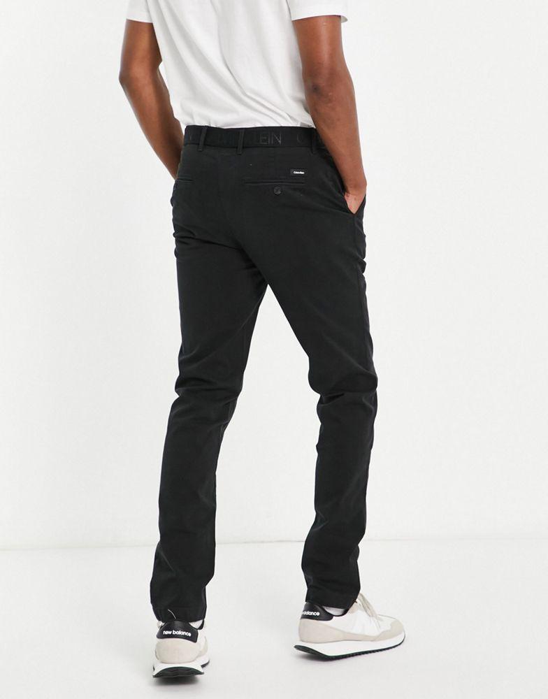 商品Calvin Klein|Calvin Klein slim fit garment dyed chinos with belt in black,价格¥883,第4张图片详细描述