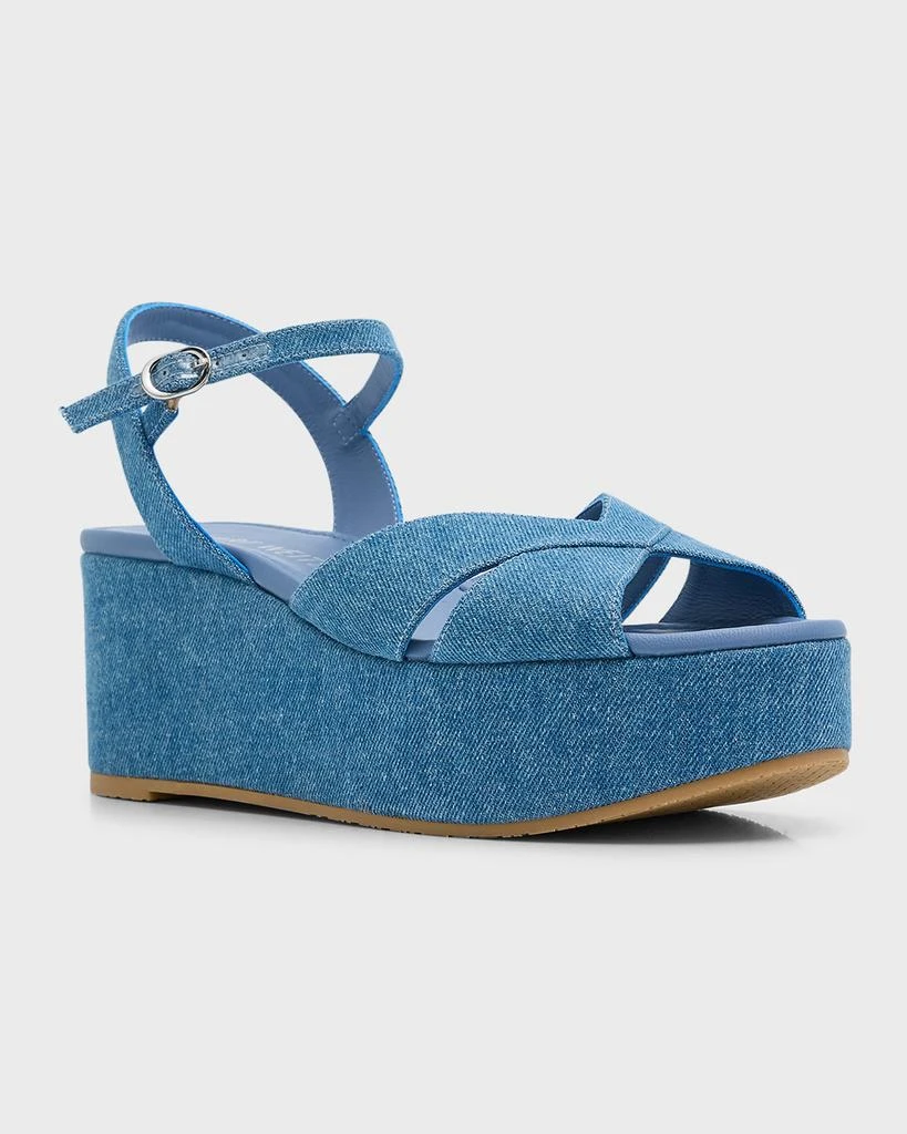 商品Stuart Weitzman|Carmen Crisscross Denim Wedge Sandals,价格¥3237,第3张图片详细描述