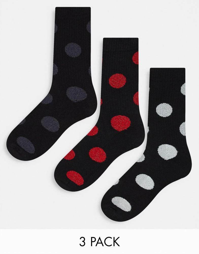 商品ASOS|ASOS DESIGN 3 pack sports socks in black with metallic spots,价格¥103,第1张图片
