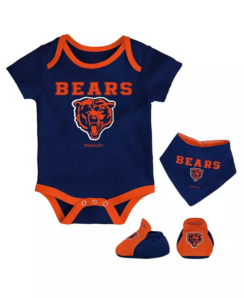 商品Mitchell & Ness|Newborn and Infant Boys and Girls Navy, Orange Chicago Bears Throwback Bodysuit Bib and Booties Set,价格¥334,第1张图片