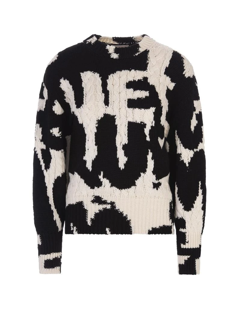 商品Alexander McQueen|Alexander McQueen Woman Mcqueen Graffiti Inlaid Sweater In Black And Ivory Wool,价格¥8701,第1张图片