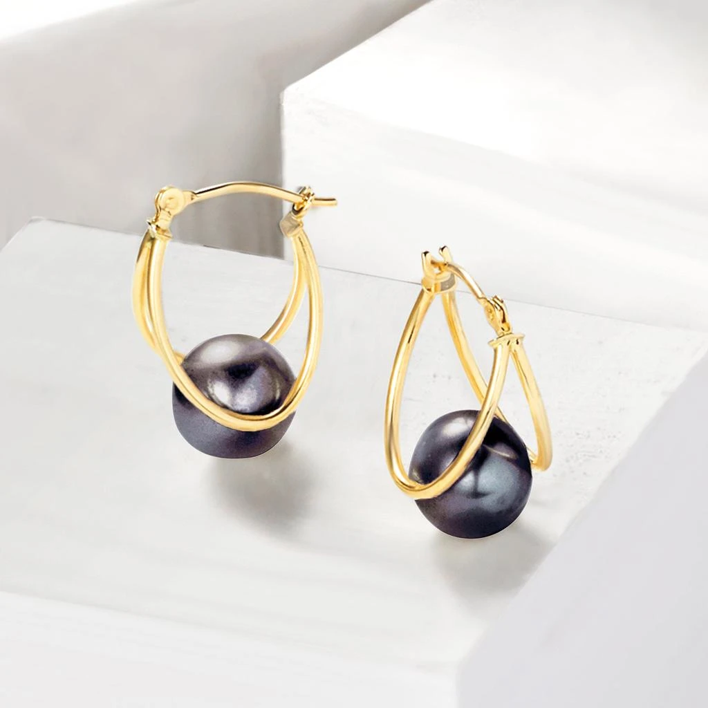 商品Ross-Simons|8-9mm Black Cultured Pearl Double-Hoop Earrings in 14kt Gold,价格¥1264,第3张图片详细描述