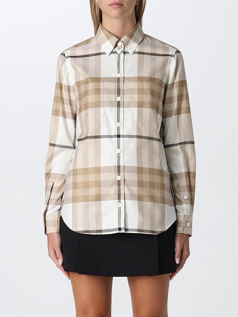 Burberry cotton twill shirt with check pattern商品第1张图片规格展示