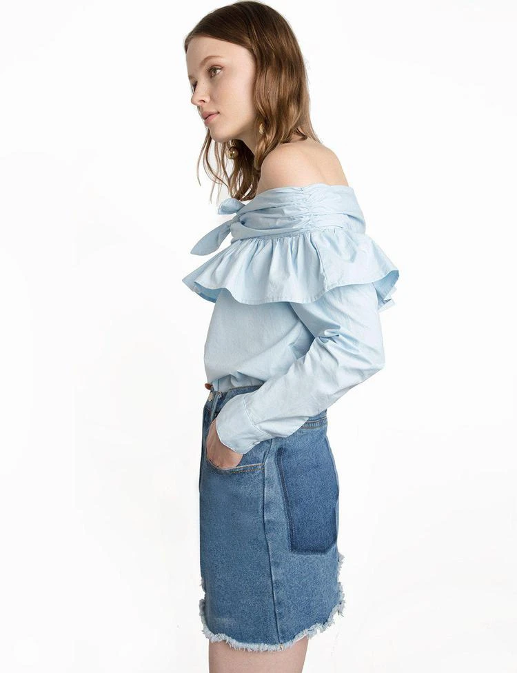商品Pixie Market|Blue Off The Shoulder Tie Knot Top,价格¥303,第2张图片详细描述