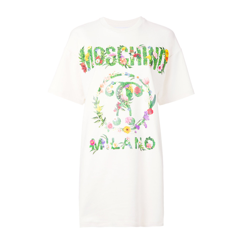 Moschino 莫斯奇诺 女士白色长款短袖T恤衫 DA0457-0426-3003商品第1张图片规格展示