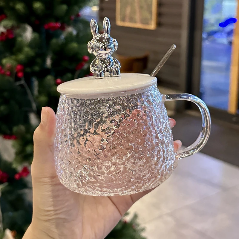 ins风可爱耐热玻璃水杯女生高颜值马克杯带盖勺办公室咖啡早餐杯 商品