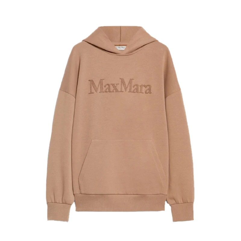 商品Max Mara|MAX MARA 女士棕色棉质袋鼠口袋徽标刺绣罗纹连帽卫衣SAPORE004,价格¥1085,第1张图片