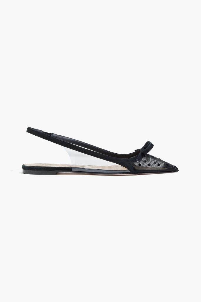 Bow-embellished flocked mesh and PVC slingback point-toe flats商品第1张图片规格展示