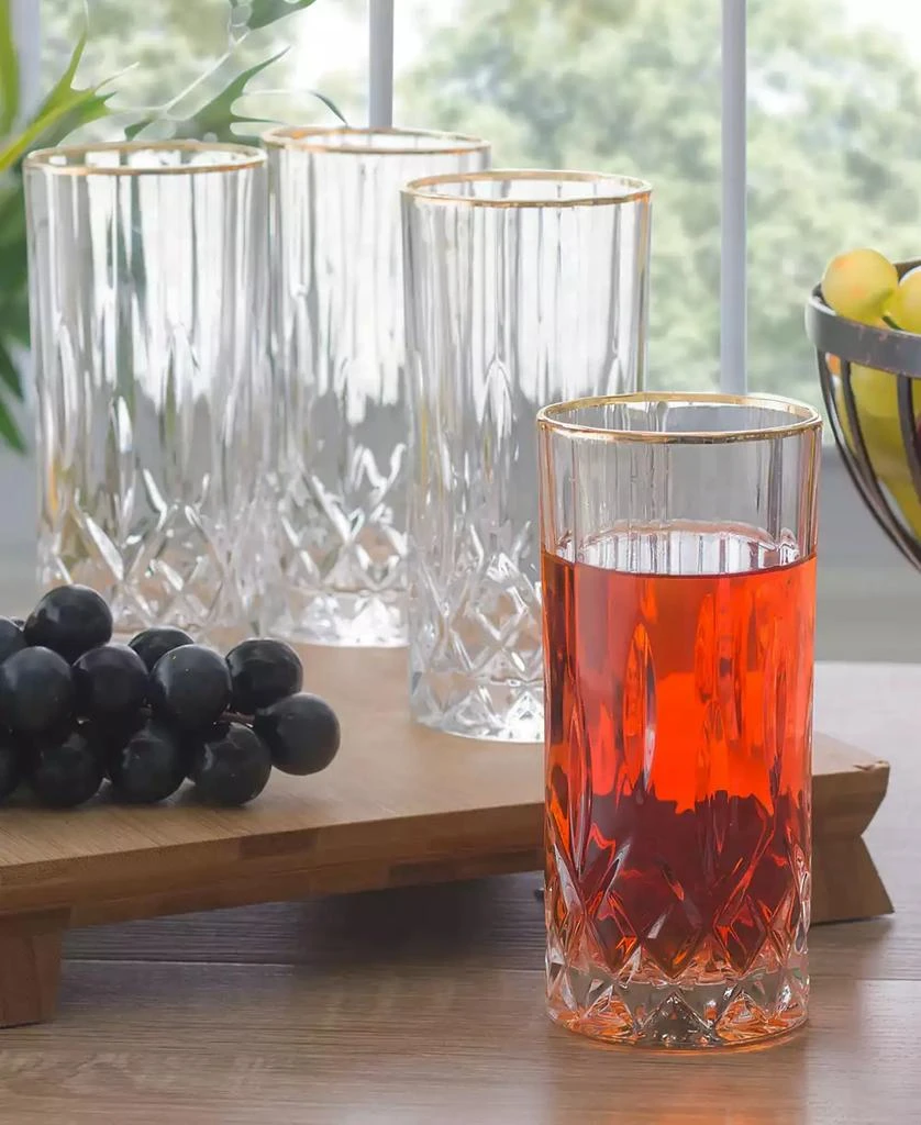 商品Lorren Home Trends|Opera Gold Collection 4 Piece Crystal High Ball Glass with Gold Rim Set,价格¥364,第3张图片详细描述