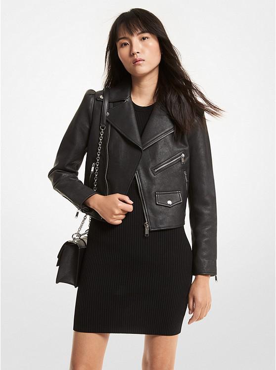 商品Michael Kors|Pebbled Leather Puff-Sleeve Moto Jacket,价格¥1706-¥1844,第1张图片