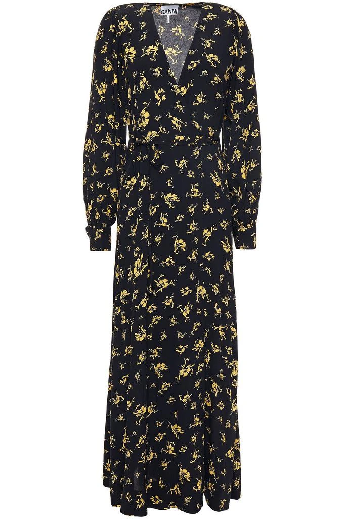 商品Ganni|Floral-print crepe midi wrap dress,价格¥557,第1张图片