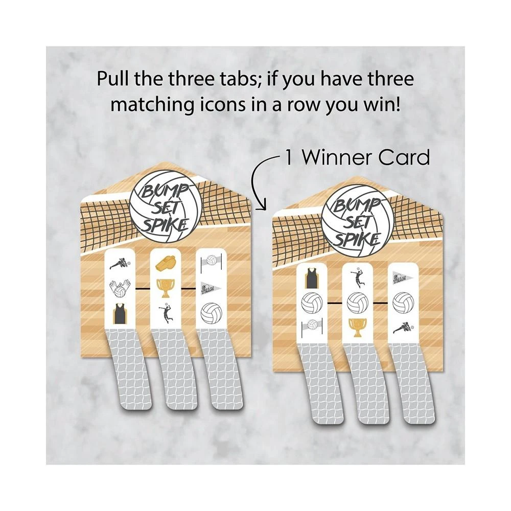商品Big Dot of Happiness|Bump, Set, Spike - Volleyball Party Game Pickle Cards Pull Tabs 3-in-a-Row 12 Ct,价格¥119,第2张图片详细描述