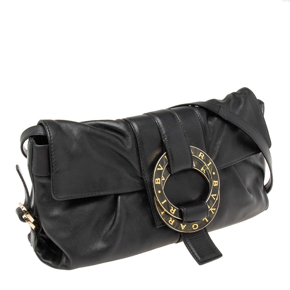 Bvlgari Black Leather Flap Shoulder Bag商品第3张图片规格展示