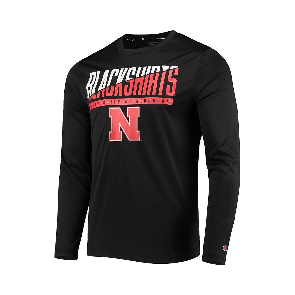 Men's Black Nebraska Huskers Wordmark Slash Long Sleeve T-shirt商品第3张图片规格展示