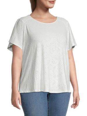 商品Tahari|Plus Eyelet Embroidered Top,价格¥113,第1张图片