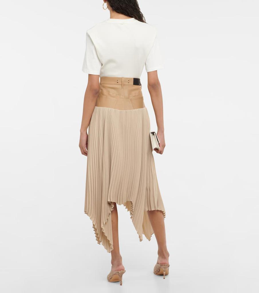 Pleated satin and leather midi skirt商品第3张图片规格展示