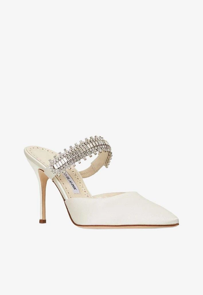 商品Manolo Blahnik|Lutara 90 Crystal-Embellished Satin Mules,价格¥5537,第2张图片详细描述