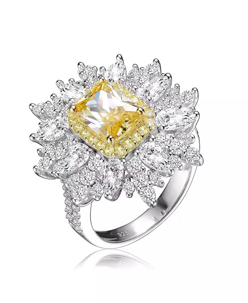 商品Genevive|Sterling Silver White Gold Plated Yellow Radiant with Clear Cubic Zirconia Halo Ring,价格¥606,第1张图片