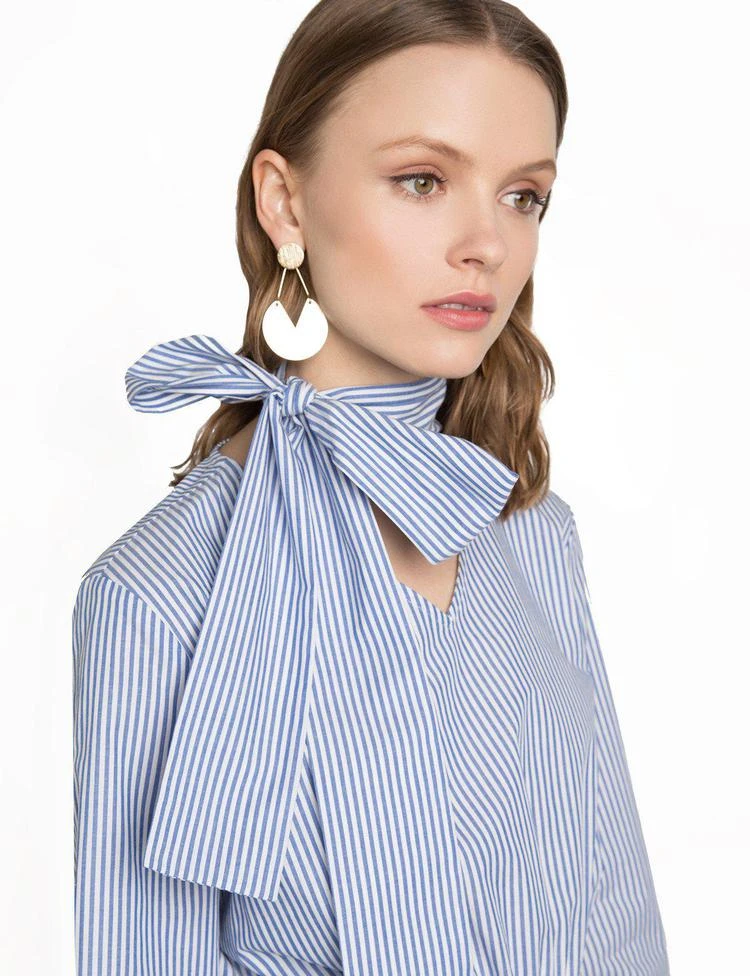 商品Pixie Market|Side Choker Bow Striped Smocked Top,价格¥455,第3张图片详细描述