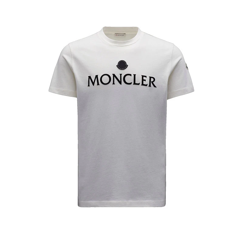 商品Moncler|【预售3-7天】Moncler/蒙克莱 22年秋冬新款 男士蛋壳白色纯棉植绒印花短袖T恤H20918C000078390T032,价格¥2114,第1张图片