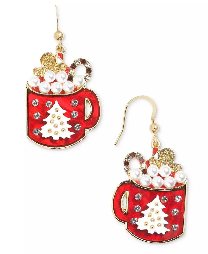 商品Holiday Lane|Gold-Tone Pavé & Imitation Pearl Hot Chocolate Drop Earrings, Created for Macy's,价格¥70,第1张图片
