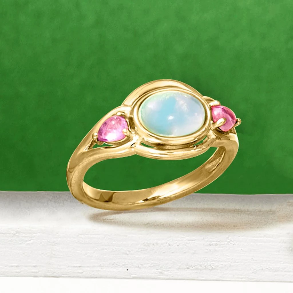 商品Ross-Simons|Ethiopian Opal and Pink Tourmaline Ring in 18kt Gold Over Sterling,价格¥1037,第4张图片详细描述
