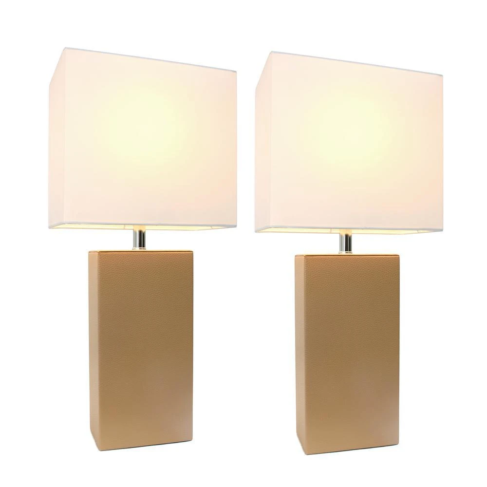 商品Elegant Designs|2 Pack Modern Leather Table Lamps with White Fabric Shades, Beige,价格¥809,第1张图片