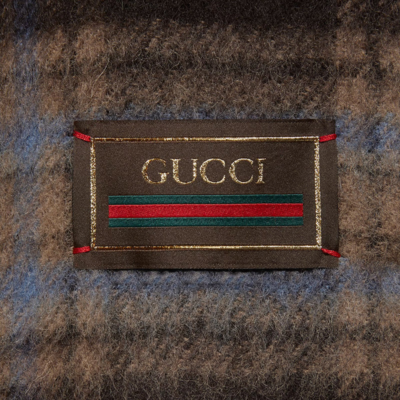 商品Gucci|【预售3-7天】‎GUCCI/古驰 21年秋冬 男士棕色和米色标签格纹羊毛大衣664710ZAG9O2006,价格¥20161,第7张图片详细描述