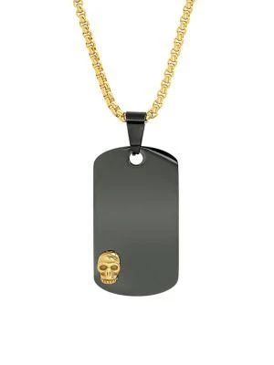 商品Anthony Jacobs|Black Ion-Plated & Goldplated Stainless Steel Skull Dog Tag Pendant,价格¥502,第1张图片