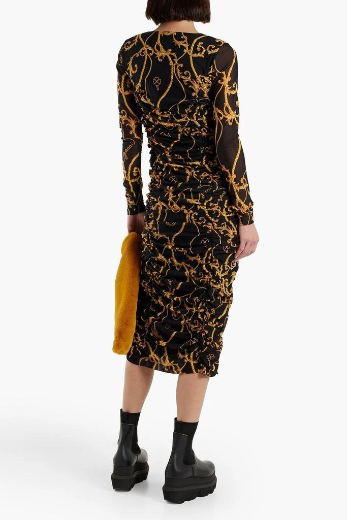 商品Ganni|Ruched printed stretch-mesh midi dress,价格¥1335,第3张图片详细描述