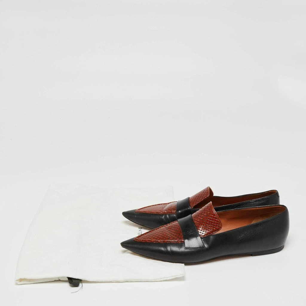 Celine Black/Brown Python Embossed And Leather Slip On Loafers Size 38.5     商品