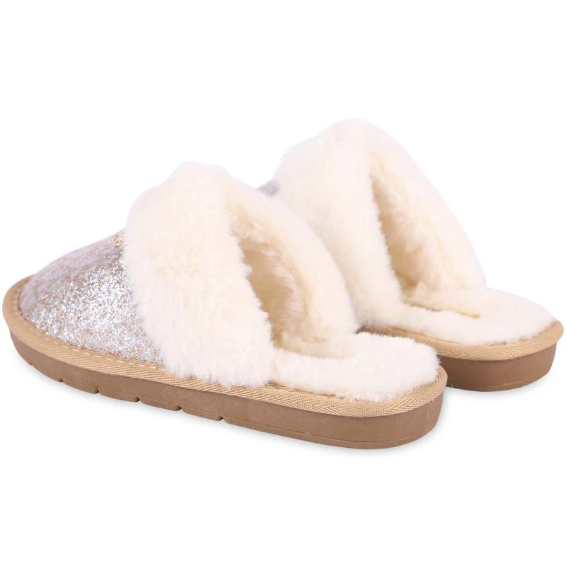 商品Michael Kors|Glittery logo slippers with faux fur detailing in silver,价格¥465,第2张图片详细描述