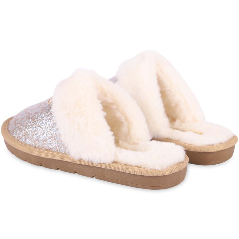 商品Michael Kors|Glittery logo slippers with faux fur detailing in silver,价格¥394,第4张图片详细描述