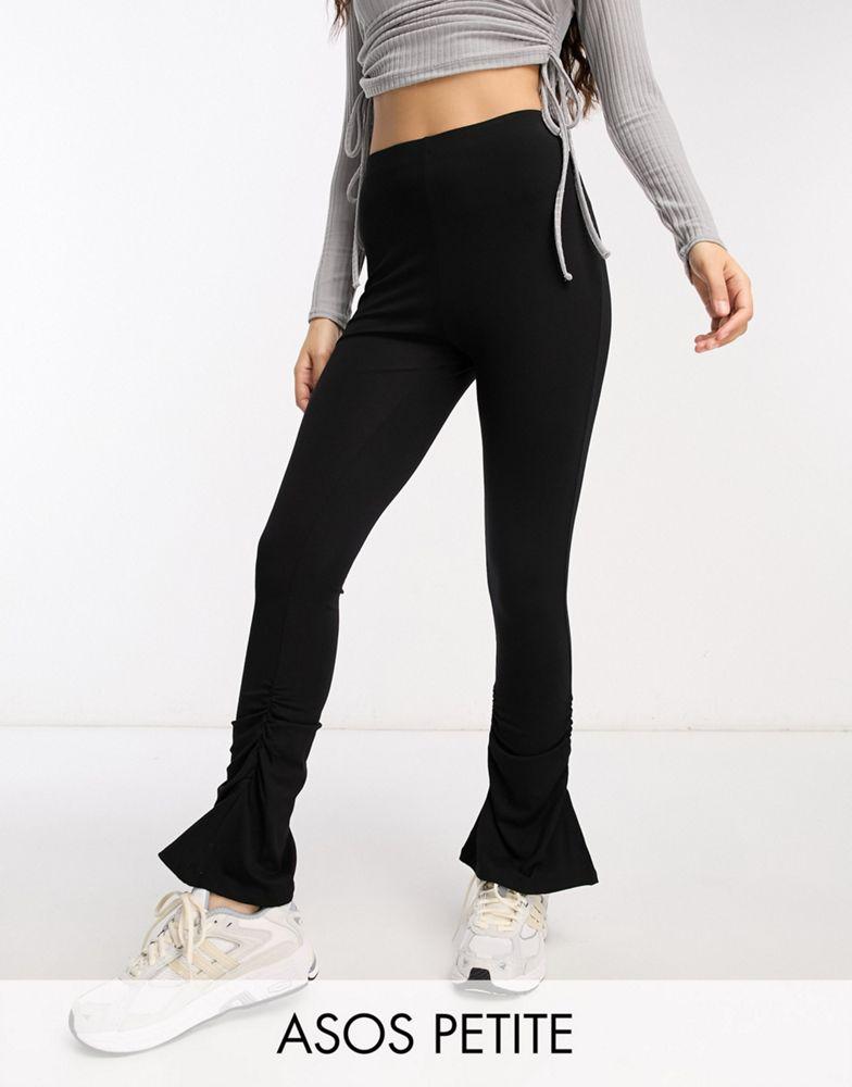 ASOS DESIGN Petite Ruched hem split legging in black商品第1张图片规格展示