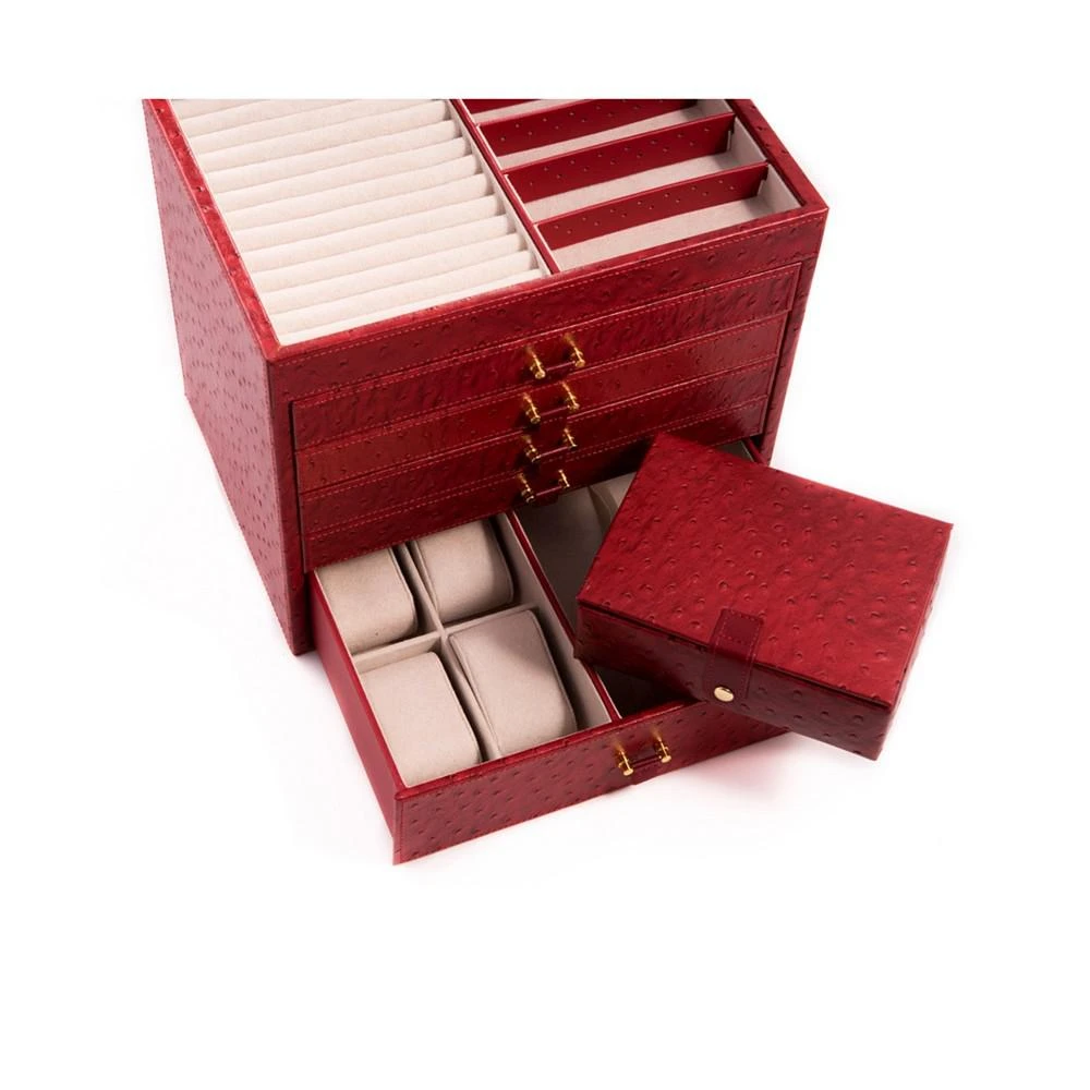 商品Bey-Berk|Ostrich Jewelry Chest with Removable Travel Case, 5 Drawers and Top Tray with Mirror,价格¥1596,第3张图片详细描述