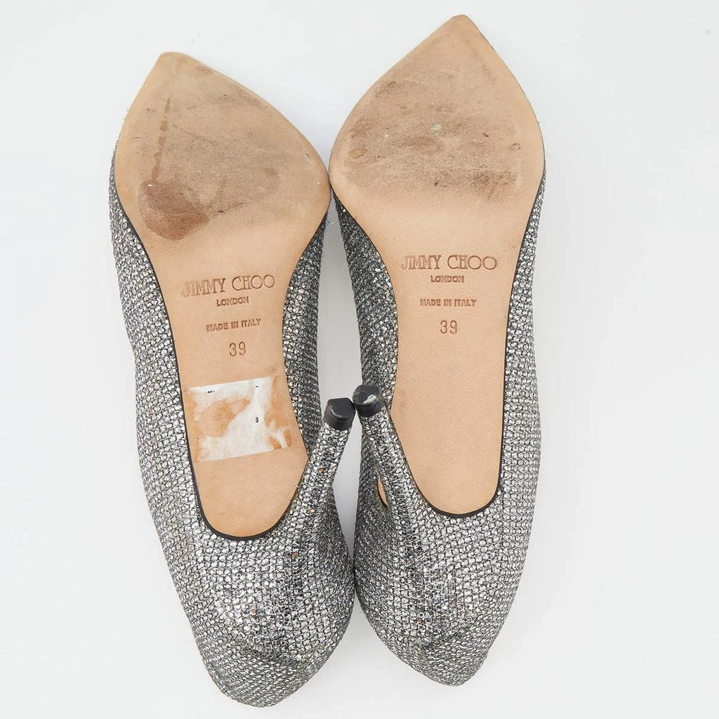 Jimmy Choo Silver Glitter Crystal Bow Samba Pointed Toe Pumps Size 39 商品