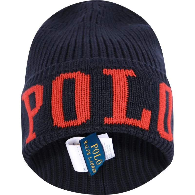 商品Ralph Lauren|Ribbed knit logo winter hat in navy,价格¥557,第2张图片详细描述