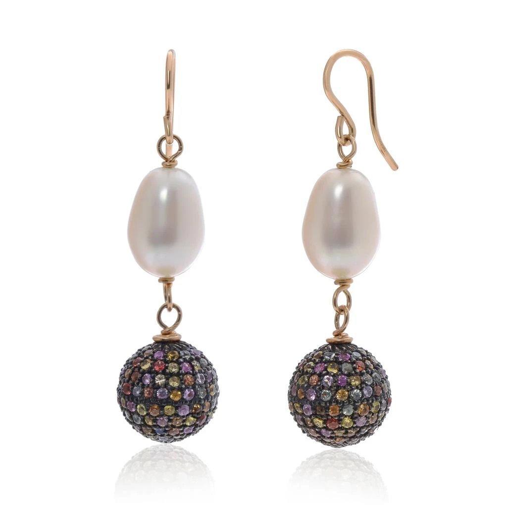 商品Zydo|Zydo Sterling Silver, Multicolored Sapphire 9.80ct. tw. and Pearl 8mm Drop Earrings,价格¥17597,第3张图片详细描述