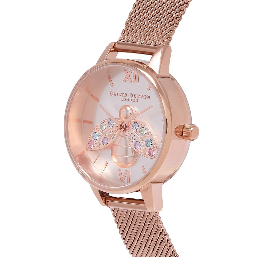 Women's Rainbow Bee Rose Gold-Tone Stainless Steel Mesh Bracelet Watch 30mm商品第2张图片规格展示