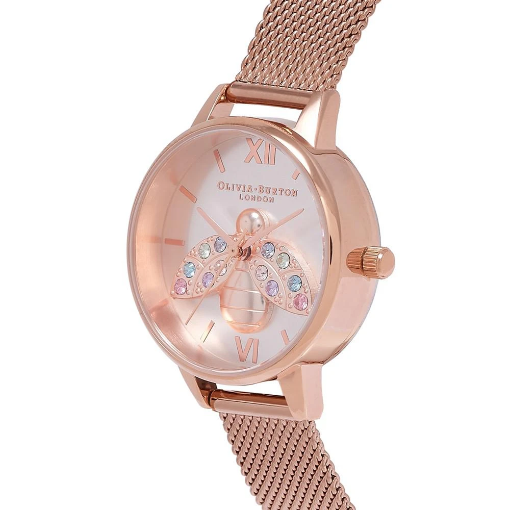 商品Olivia Burton|Women's Rainbow Bee Rose Gold-Tone Stainless Steel Mesh Bracelet Watch 30mm,价格¥1460,第2张图片详细描述